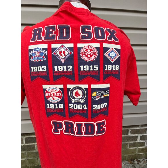 Boston Red Sox Pride Champions 1903 -2001 T-Shirt‎ Majestic 100% Cotton Red - Picture 5 of 6